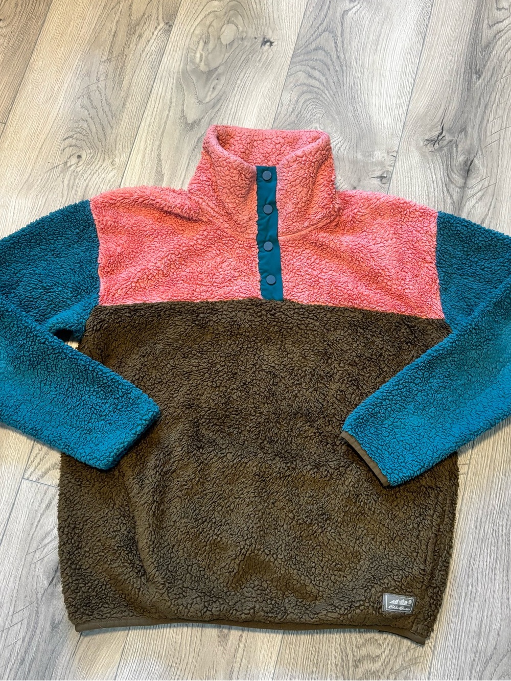 Eddie Bauer Sherpa Fleece Pullover Women’s Medium Colorblock Snap Neck